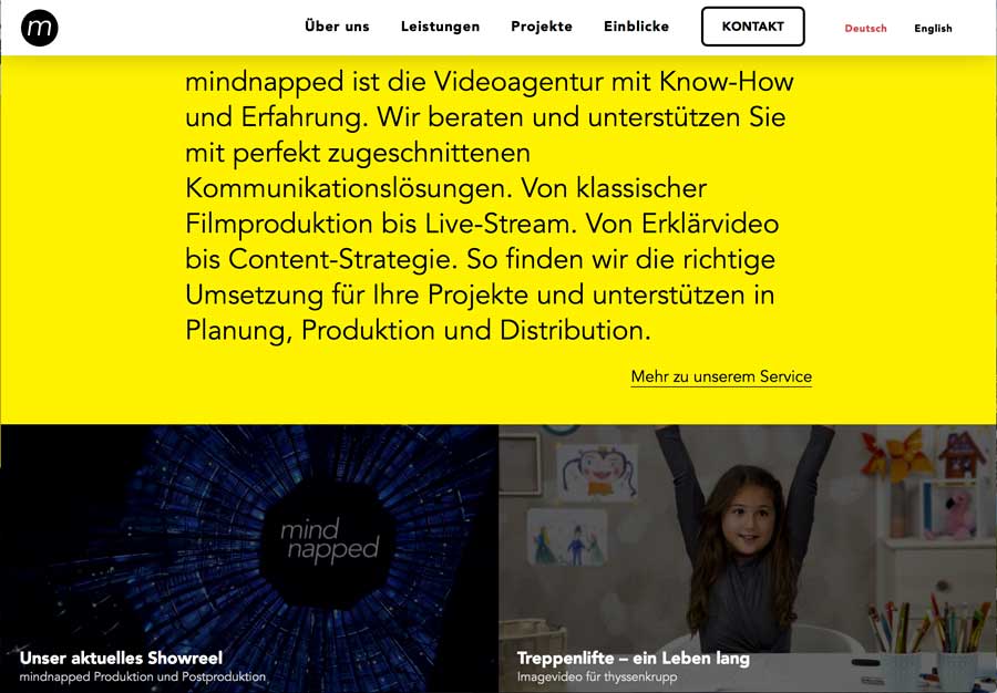 Überblick Ansicht der mindnapped Homepage