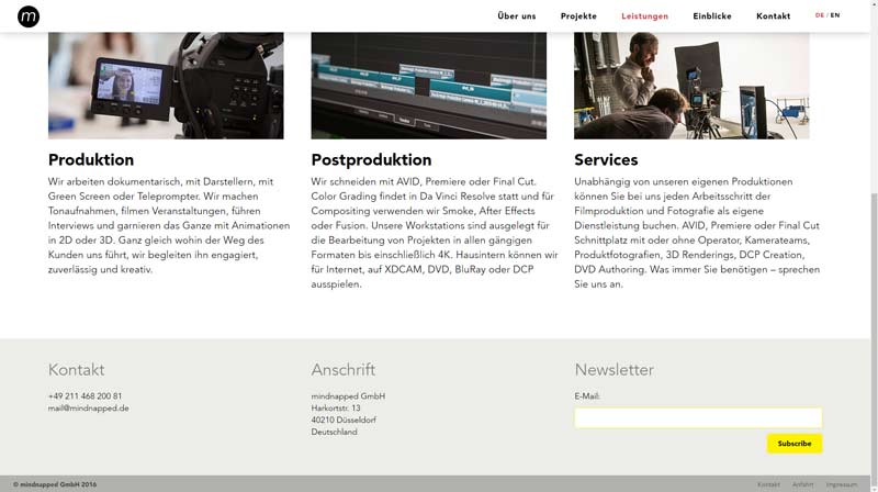 Die neue Homepage. Hier im Bereich Leistungen.